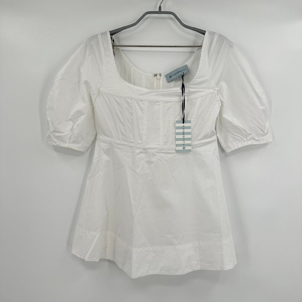 Tuckernuck Women's White Nealy Corset Top Puff Sleeve Blouse Shirt sz XS NWT